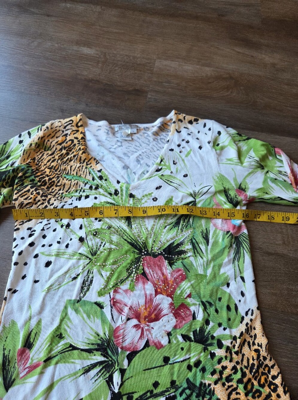 Vintage Alberto Makali Tropical and Animal Leopard Print Rhinestone Blouse Shirt - Picture 7 of 10